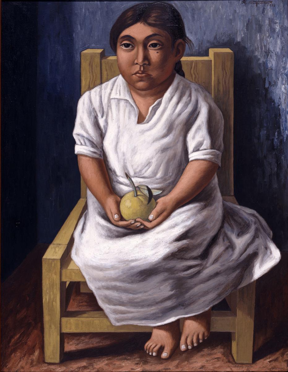 Untitled (Seated Girl Holding an Apple) by Raúl Anguiano