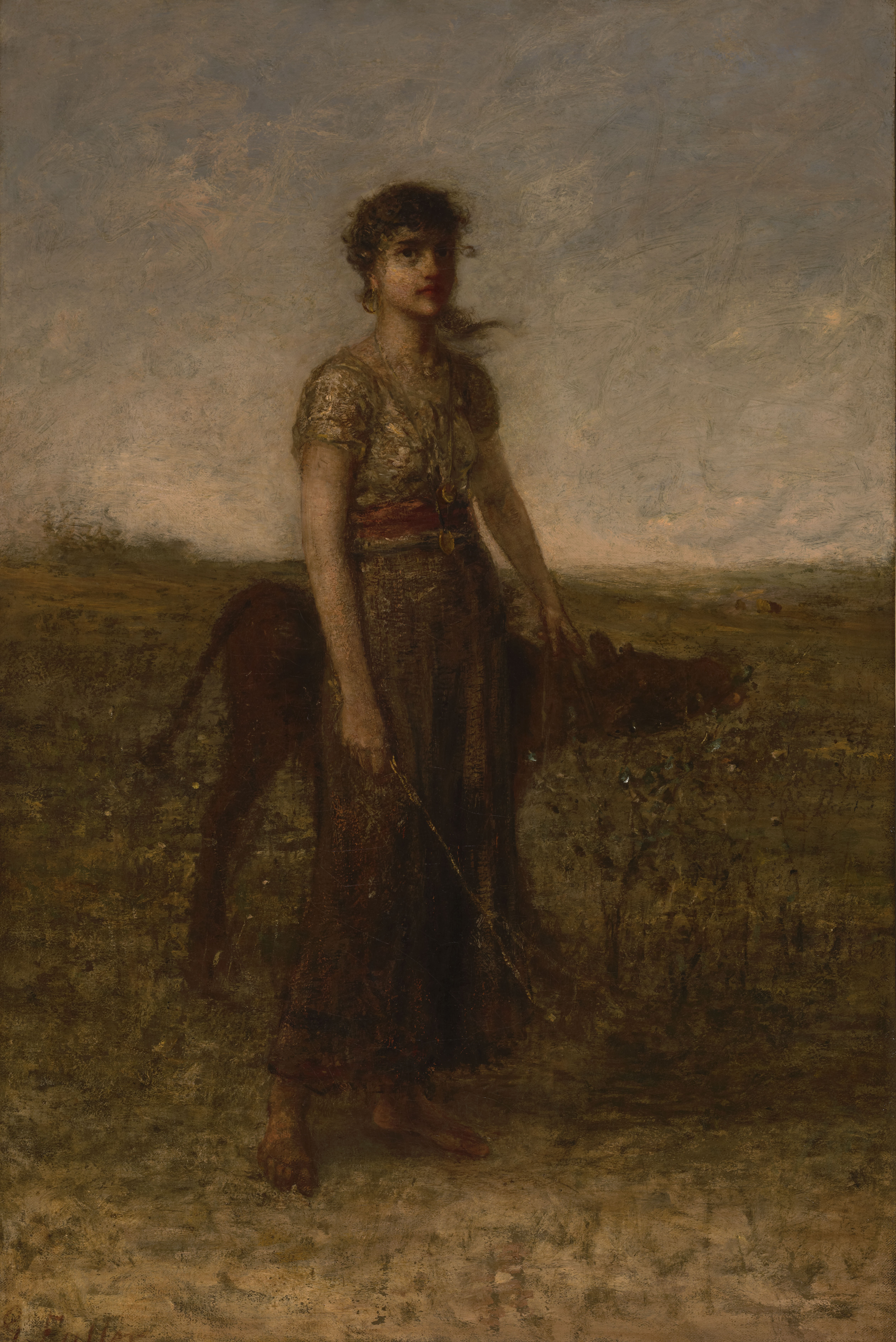 Girl and Calf (Led Through Meadows) by George Fuller
